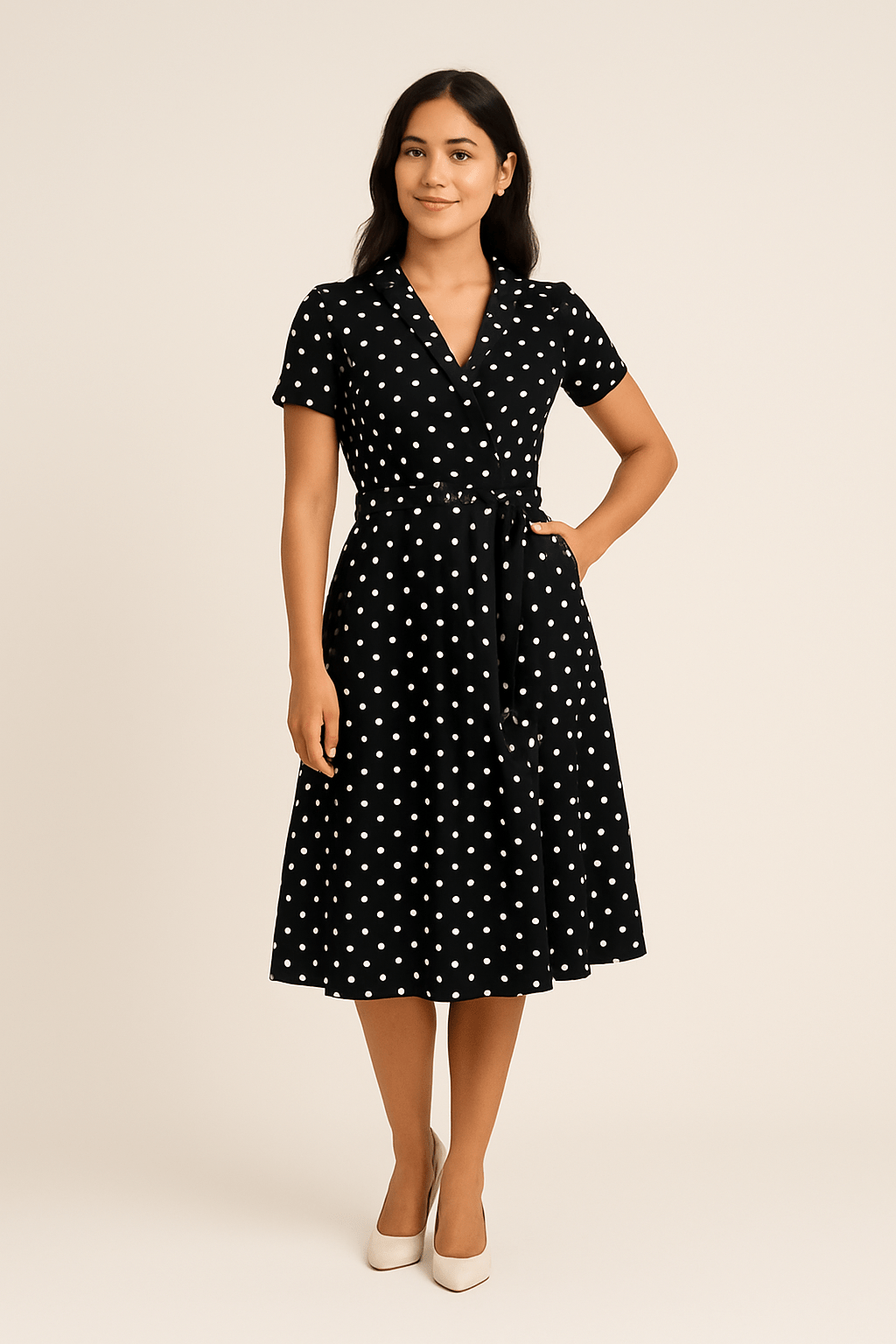 Ashford | Off Shoulder Cotton A - Line Dress – Belted Waist and 3/4 Sleeves for Women - Ashford London Clothing