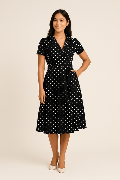 Ashford | Off Shoulder Cotton A - Line Dress – Belted Waist and 3/4 Sleeves for Women - Ashford London Clothing