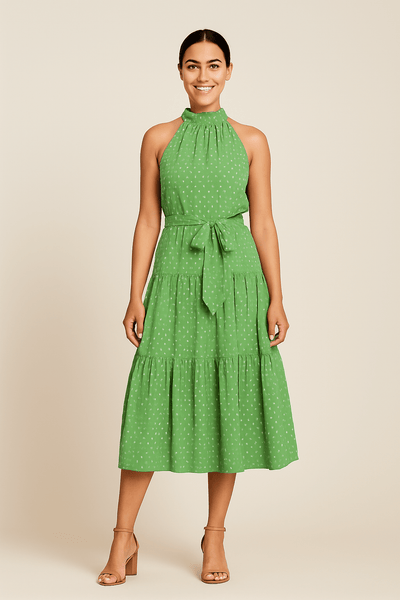 Ashford | Polka Dot Halter Maxi Dress – Flowing Sleeveless Summer Style for Women - Ashford London Clothing