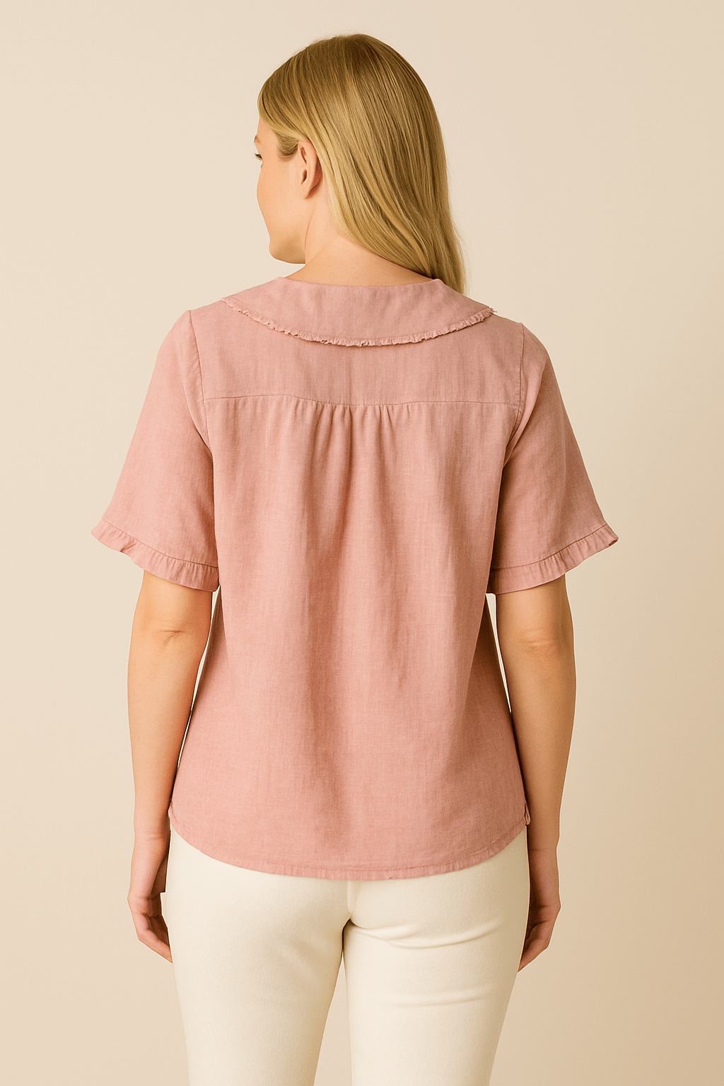 Ashford | Poppy Doll Retro Cotton - Linen Shirt with Doll Collar – Short Sleeves - Ashford London Clothing