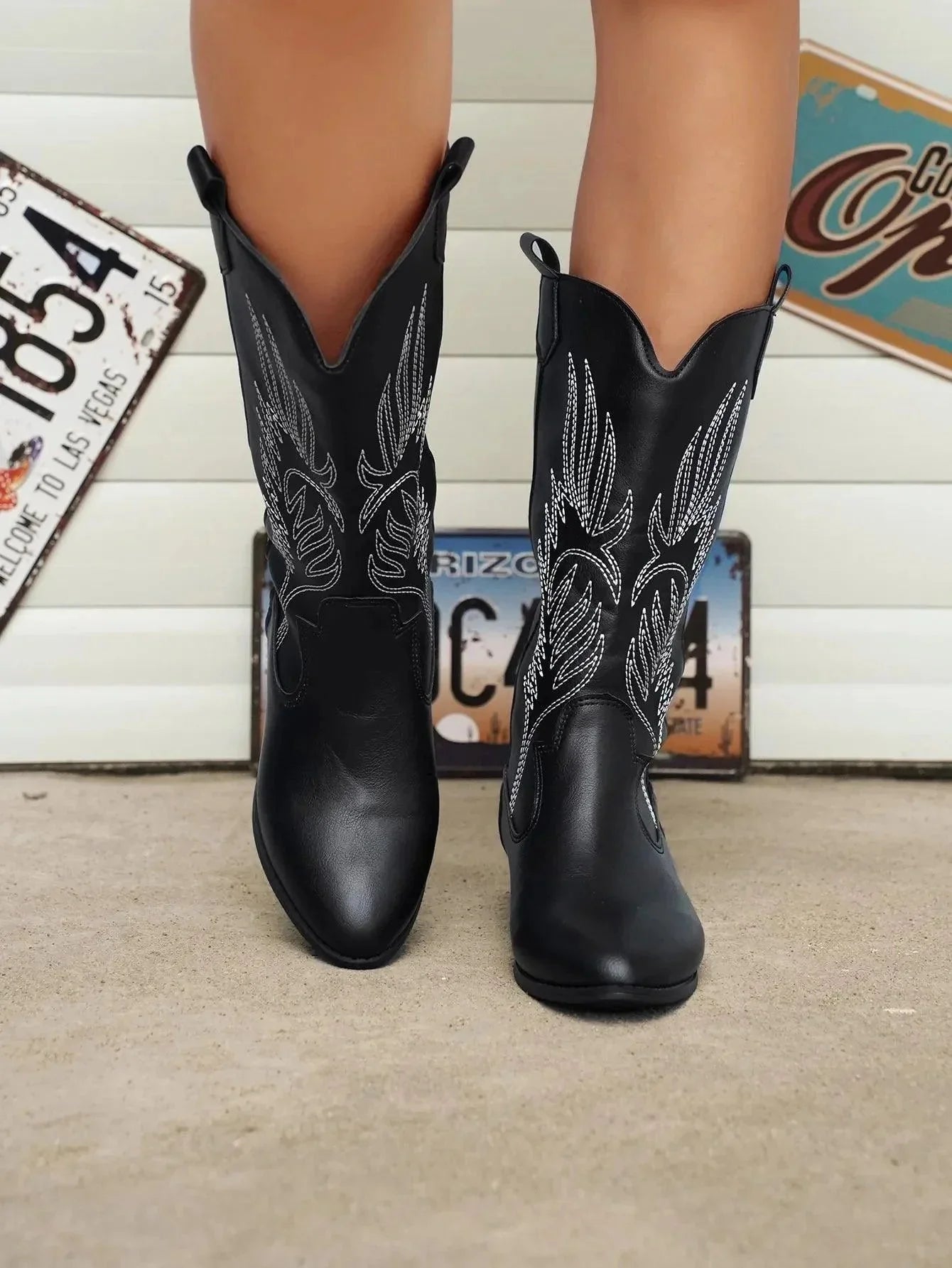 Ashford | Ragna – Women’s Western PU Leather Cowboy Boots with Stitch Detail