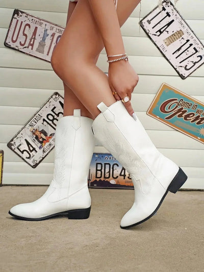 Ashford | Ragna – Women’s Western PU Leather Cowboy Boots with Stitch Detail