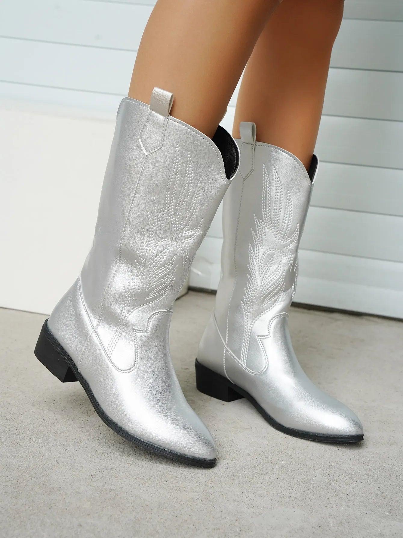 Ashford | Ragna – Women’s Western PU Leather Cowboy Boots with Stitch Detail