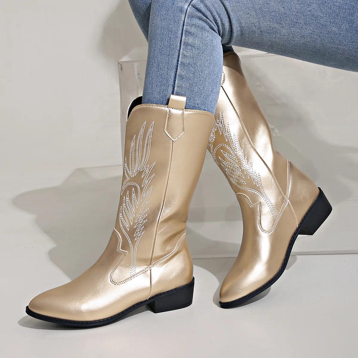 Ashford | Ragna – Women’s Western PU Leather Cowboy Boots with Stitch Detail