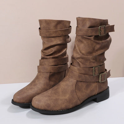 Ashford | Romina – Women’s Buckle Strap Mid-Calf Boots with Chunky Heel & Round Toe