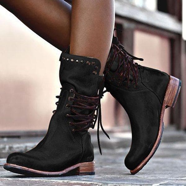 Ashford | Rowan – Women’s Mid-Calf Lace-Up Leather Boots with Metal Stud Detail
