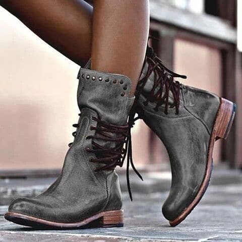 Ashford | Rowan – Women’s Mid-Calf Lace-Up Leather Boots with Metal Stud Detail