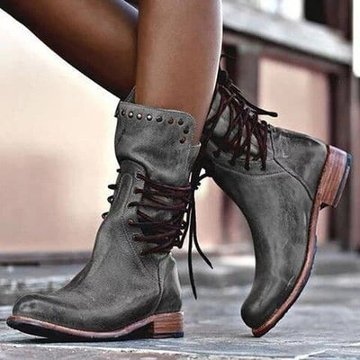 Ashford | Rowan – Women’s Mid-Calf Lace-Up Leather Boots with Metal Stud Detail