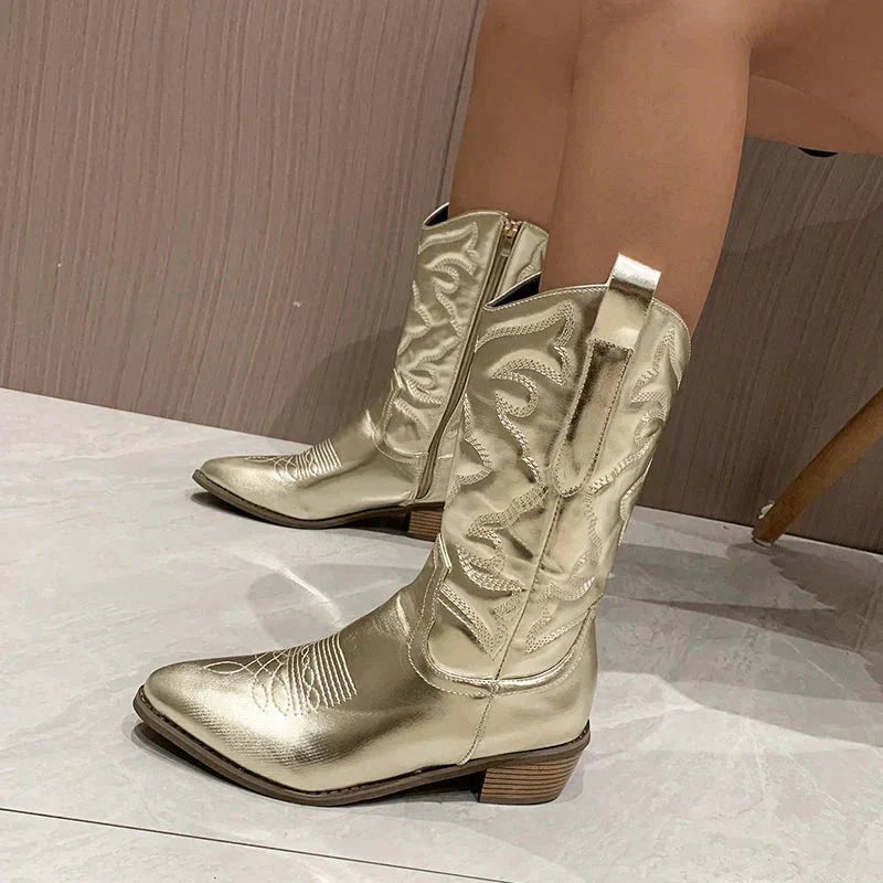 Ashford | Rowena – Women’s Mid-Calf Cowboy Boots with Stitching & Pointed Toe