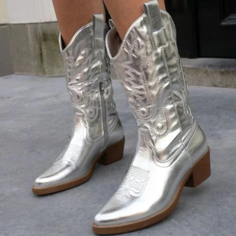 Ashford | Rowena – Women’s Mid-Calf Cowboy Boots with Stitching & Pointed Toe