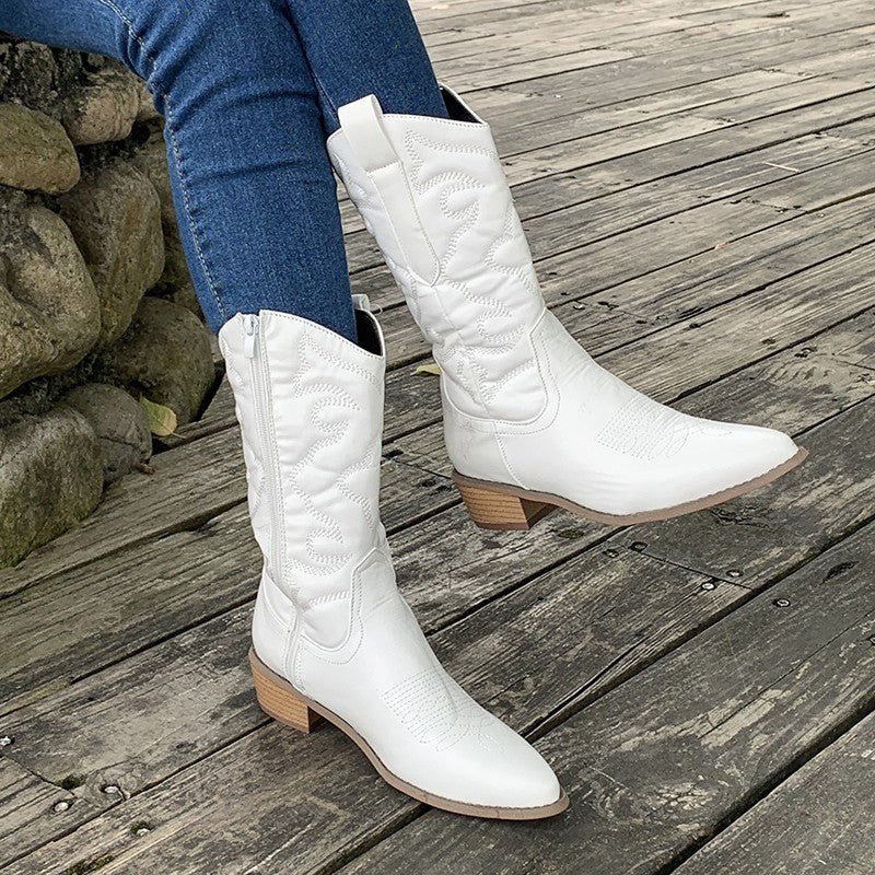 Ashford | Rowena – Women’s Mid-Calf Cowboy Boots with Stitching & Pointed Toe