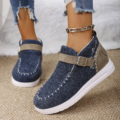 Ashford | Selene – Women’s Slip-On Ankle Boots with Buckle Strap & Suede Look