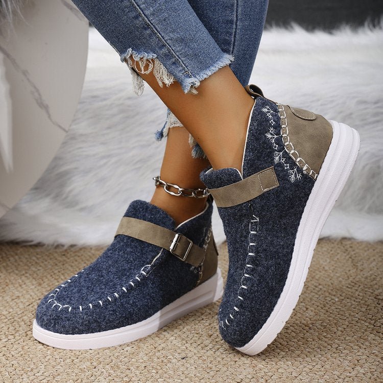 Ashford | Selene – Women’s Slip-On Ankle Boots with Buckle Strap & Suede Look