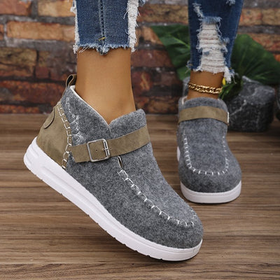 Ashford | Selene – Women’s Slip-On Ankle Boots with Buckle Strap & Suede Look
