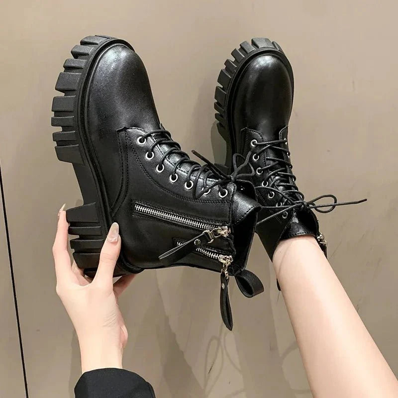 Ashford | Selma – Women’s Chunky Platform Combat Boots with Side Zip & Lace-Up