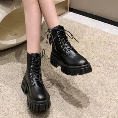 Ashford | Selma – Women’s Chunky Platform Combat Boots with Side Zip & Lace-Up