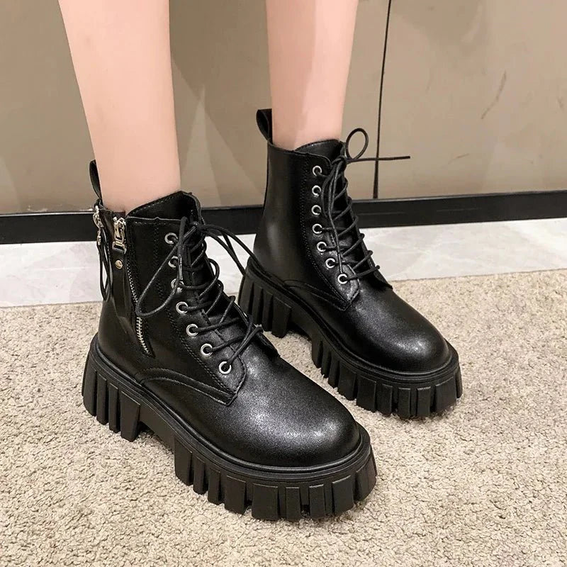 Ashford | Selma – Women’s Chunky Platform Combat Boots with Side Zip & Lace-Up