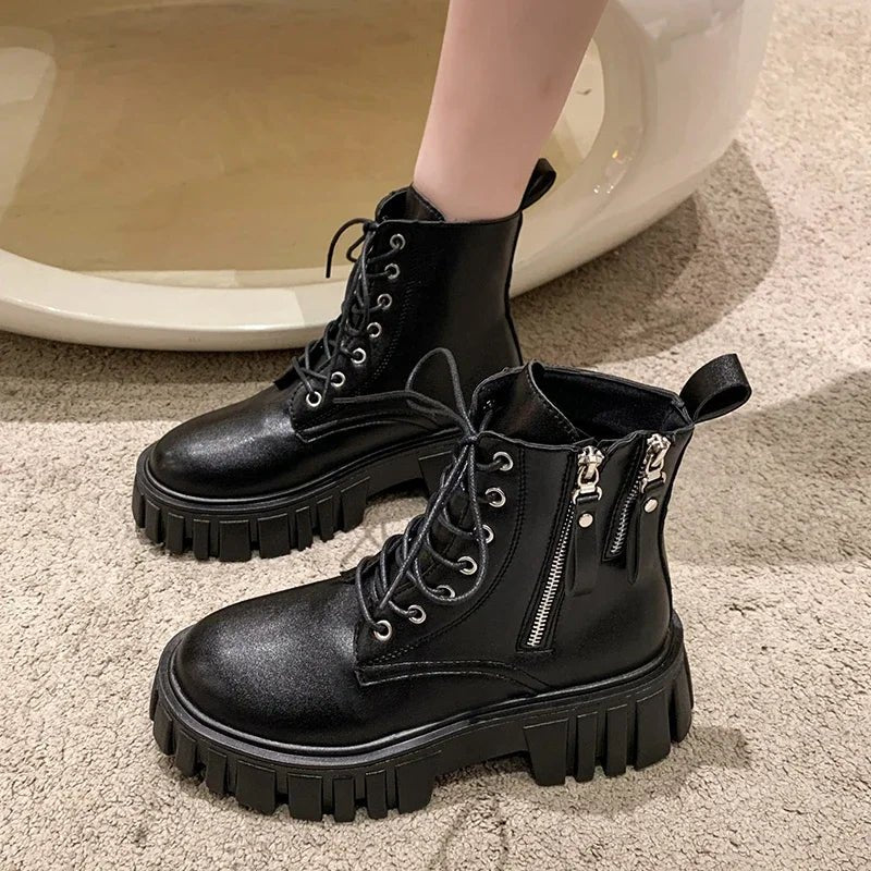 Ashford | Selma – Women’s Chunky Platform Combat Boots with Side Zip & Lace-Up