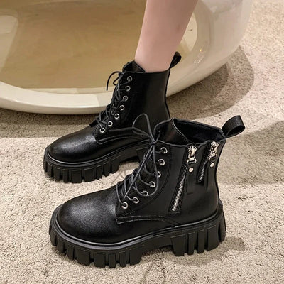Ashford | Selma – Women’s Chunky Platform Combat Boots with Side Zip & Lace-Up