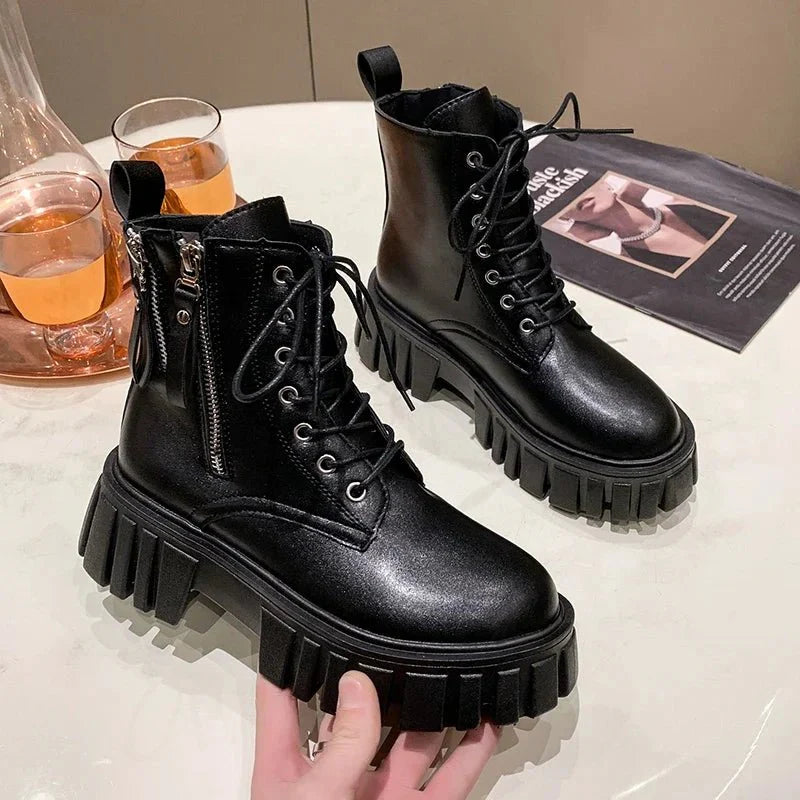 Ashford | Selma – Women’s Chunky Platform Combat Boots with Side Zip & Lace-Up