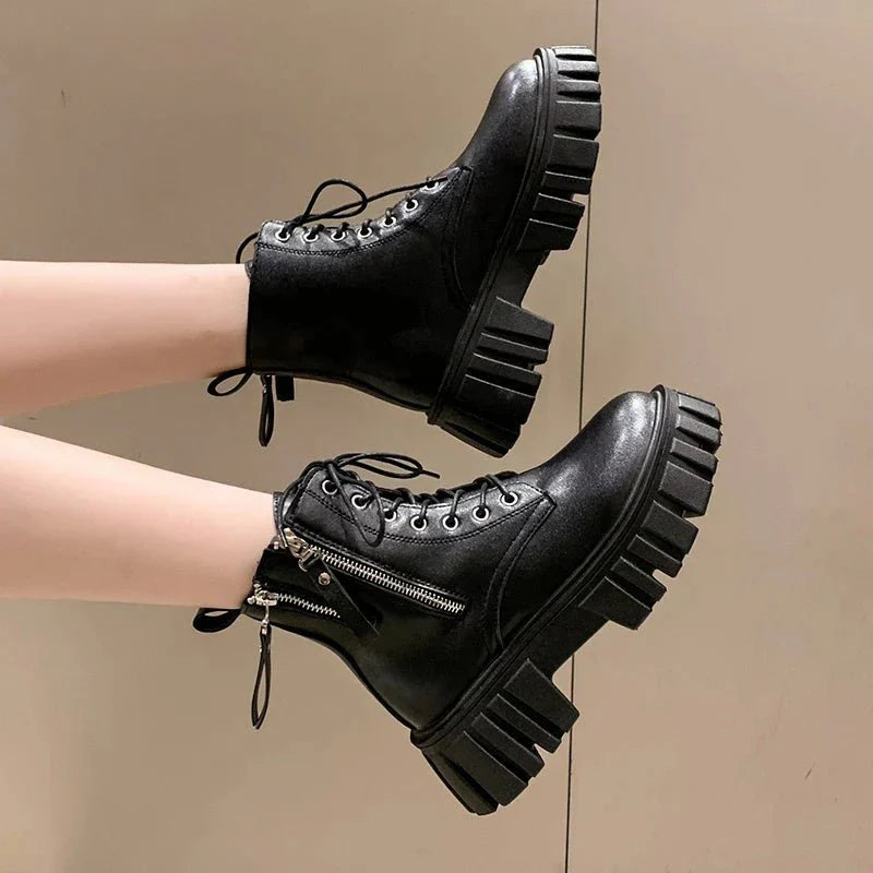 Ashford | Selma – Women’s Chunky Platform Combat Boots with Side Zip & Lace-Up