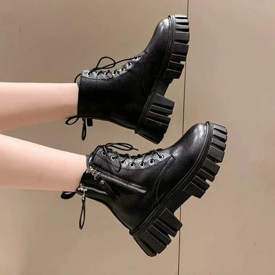 Ashford | Selma – Women’s Chunky Platform Combat Boots with Side Zip & Lace-Up