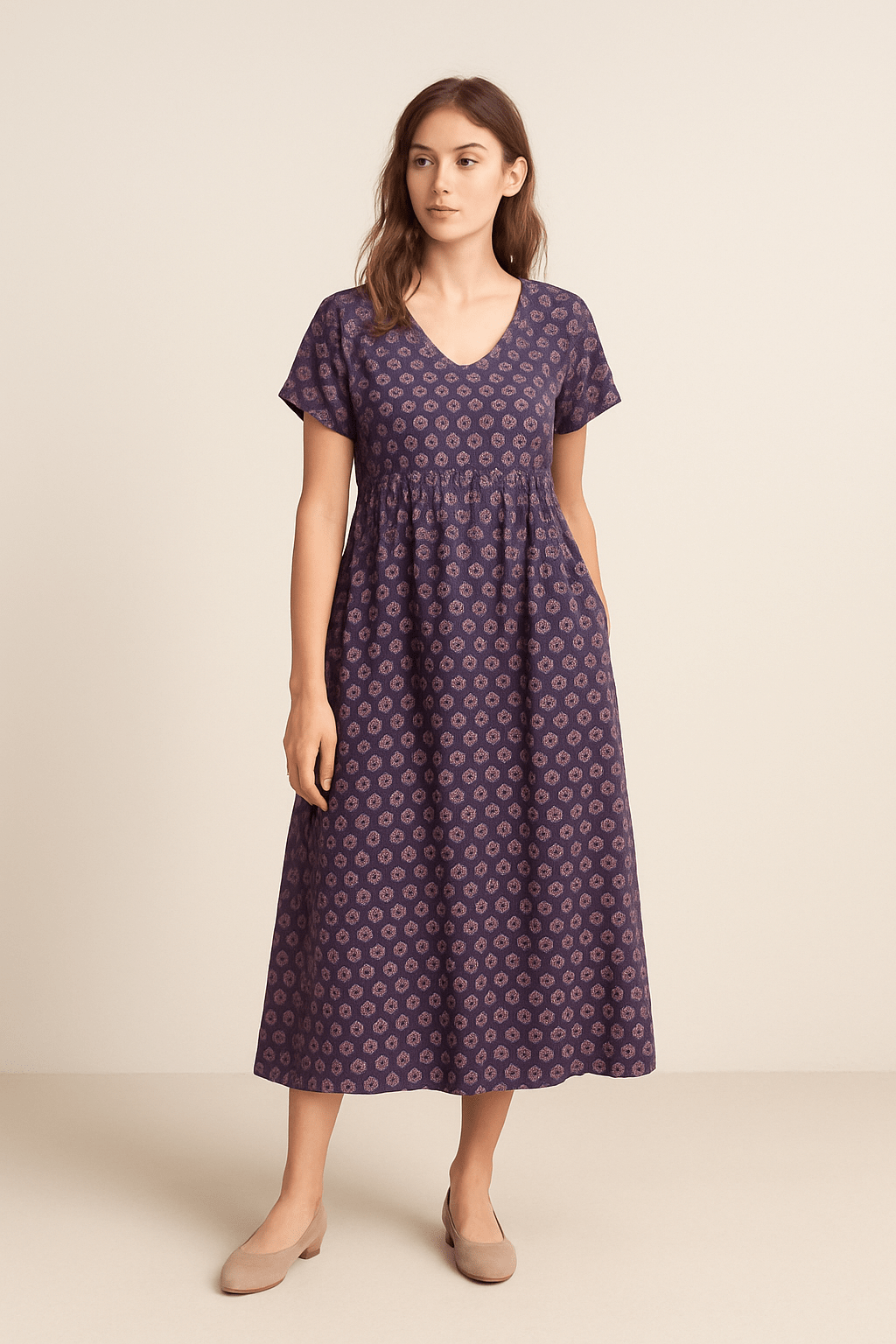 Ashford | Short Sleeve Maxi Dress with Empire Waist and V - Neck - Ashford London Clothing