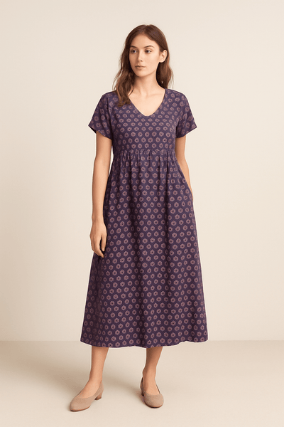 Ashford | Short Sleeve Maxi Dress with Empire Waist and V - Neck - Ashford London Clothing