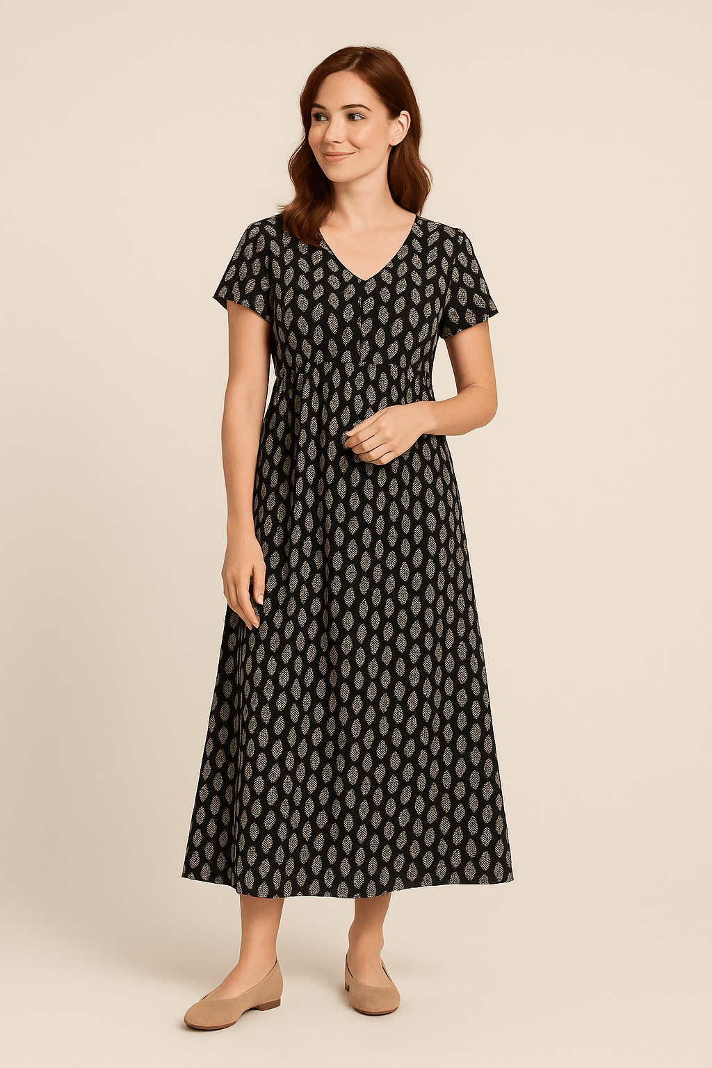 Ashford | Short Sleeve Maxi Dress with Empire Waist and V - Neck - Ashford London Clothing