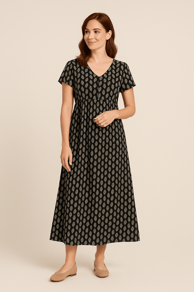 Ashford | Short Sleeve Maxi Dress with Empire Waist and V - Neck - Ashford London Clothing