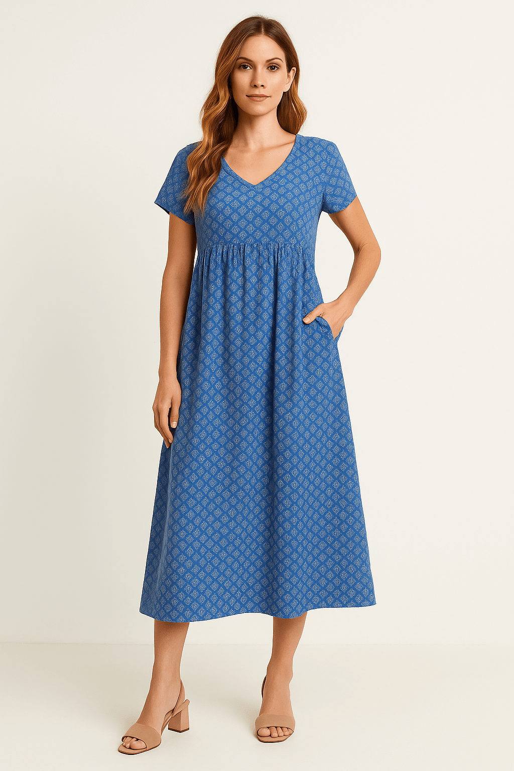 Ashford | Short Sleeve Maxi Dress with Empire Waist and V - Neck - Ashford London Clothing