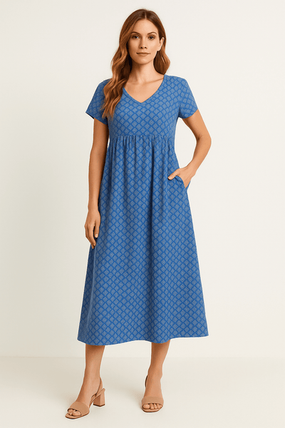 Ashford | Short Sleeve Maxi Dress with Empire Waist and V - Neck - Ashford London Clothing