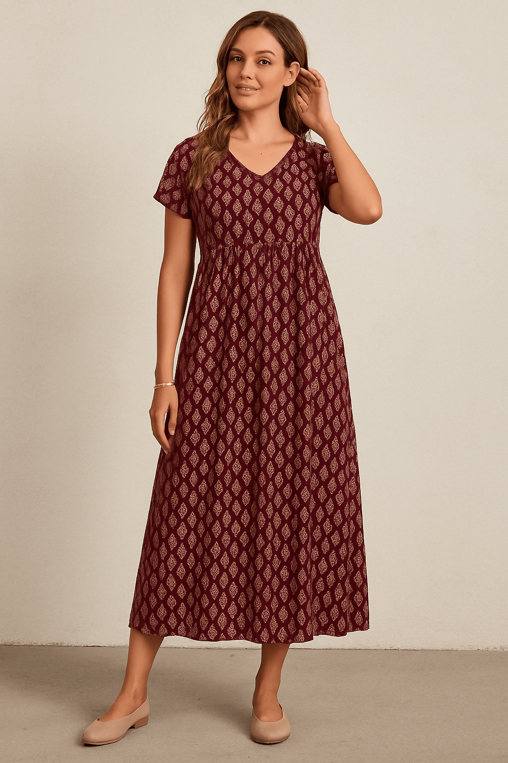 Ashford | Short Sleeve Maxi Dress with Empire Waist and V - Neck - Ashford London Clothing