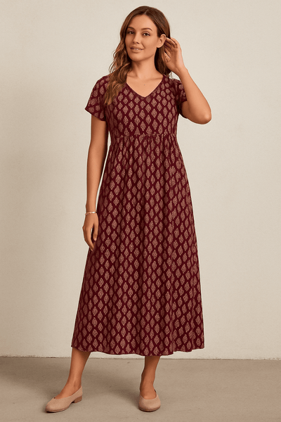Ashford | Short Sleeve Maxi Dress with Empire Waist and V - Neck - Ashford London Clothing