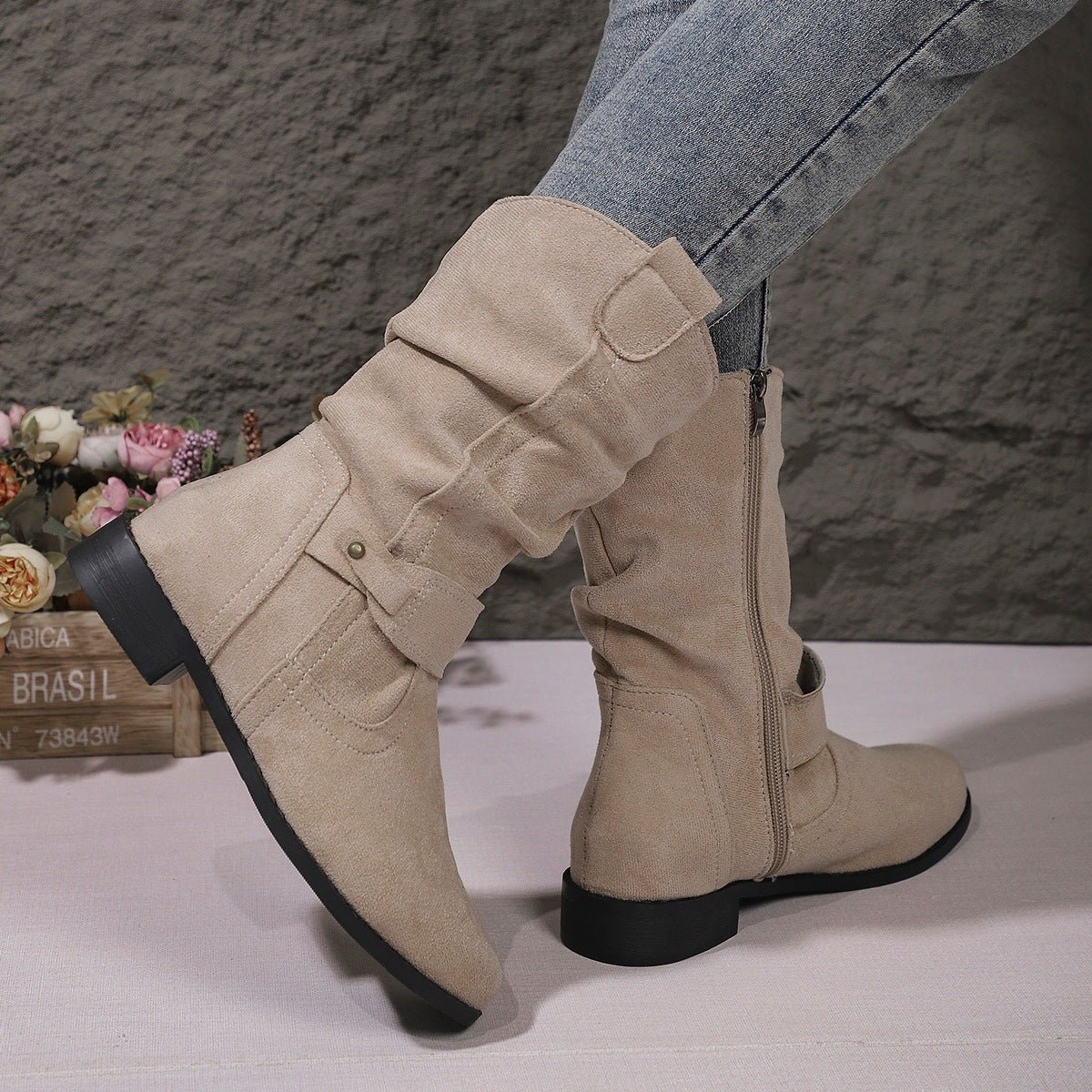 Ashford | Sienna – Women’s Slouched Suede Mid-Calf Boots with Block Heel & Zip