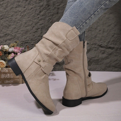 Ashford | Sienna – Women’s Slouched Suede Mid-Calf Boots with Block Heel & Zip