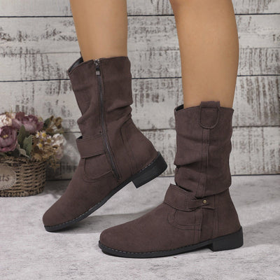 Ashford | Sienna – Women’s Slouched Suede Mid-Calf Boots with Block Heel & Zip