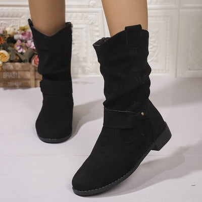 Ashford | Sienna – Women’s Slouched Suede Mid-Calf Boots with Block Heel & Zip