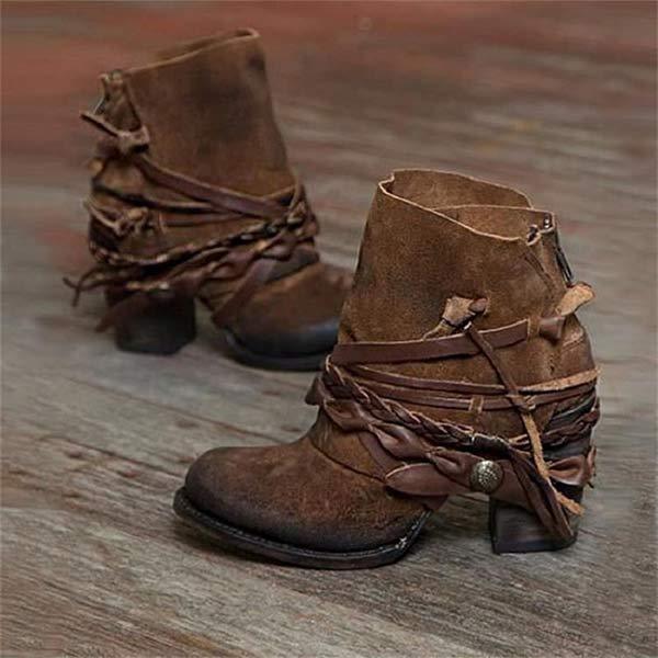 Ashford | Sunniva – Women’s Western Ankle Boots Strap Detail, Block Heel, PU Leather
