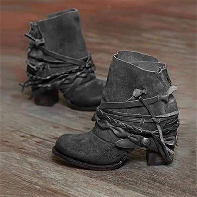 Ashford | Sunniva – Women’s Western Ankle Boots Strap Detail, Block Heel, PU Leather