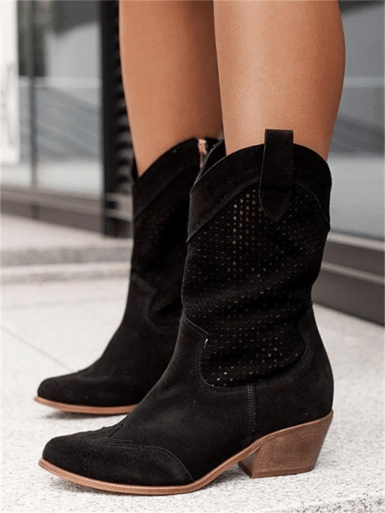 Ashford | Tamera – Women’s Mid-Calf Cowboy Boots with Perforation & Side Zip
