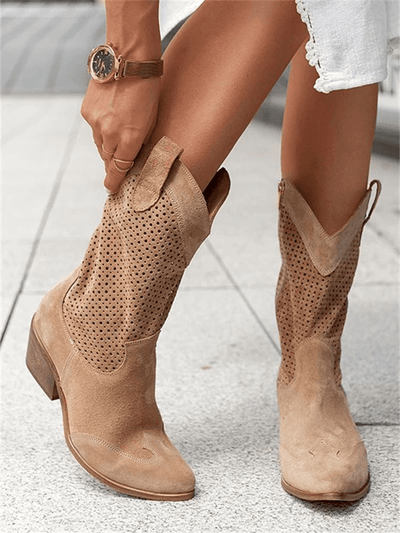 Ashford | Tamera – Women’s Mid-Calf Cowboy Boots with Perforation & Side Zip
