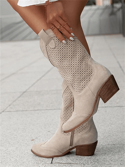Ashford | Tamera – Women’s Mid-Calf Cowboy Boots with Perforation & Side Zip
