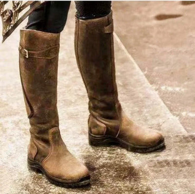 Ashford | Thalia – Women’s Knee-High PU Leather Boots with Buckle & Waterproof Sole