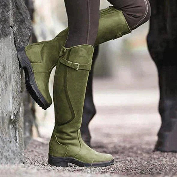 Ashford | Thalia – Women’s Knee-High PU Leather Boots with Buckle & Waterproof Sole