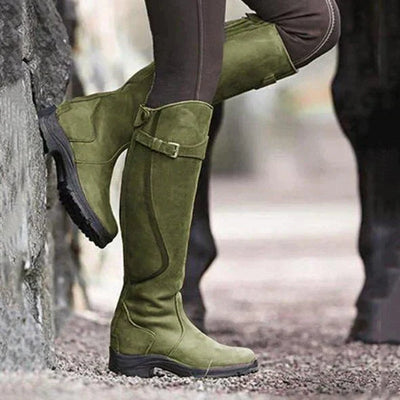 Ashford | Thalia – Women’s Knee-High PU Leather Boots with Buckle & Waterproof Sole