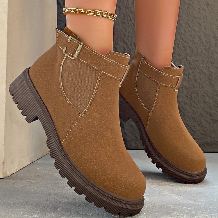 Ashford | Thyra – Women’s Chunky Sole Ankle Boots with Retro Buckle Faux Leather
