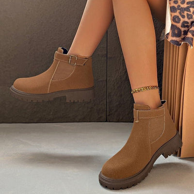 Ashford | Thyra – Women’s Chunky Sole Ankle Boots with Retro Buckle Faux Leather