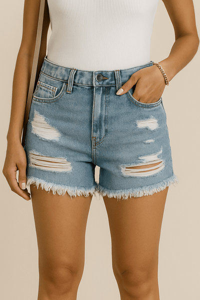 Ashford | Wilma Ripped Mid - Rise Denim Shorts - Ashford London Clothing