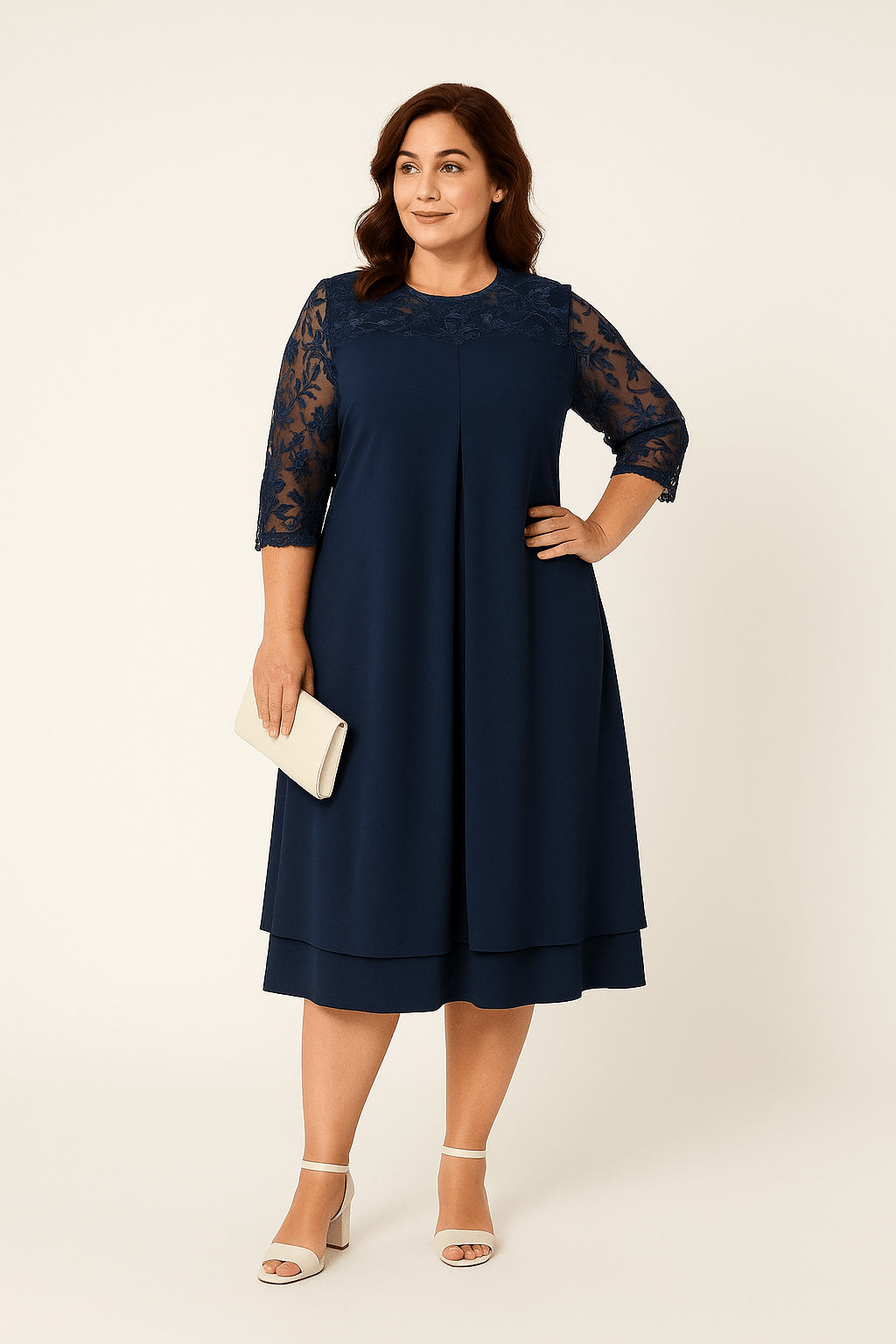 ASHFORD | Women's A - Line Dress - Knee Length - Sheer Embroidered Mid Sleeves - Layered Skirt - Ashford London Clothing